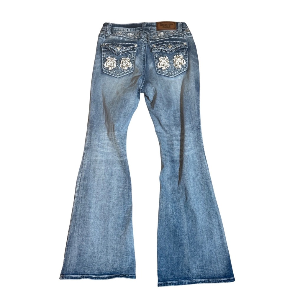 Westfield Eagle‎ Rhinestone Floral Embellished Flare Jeans Blue Size 13 Bootcut